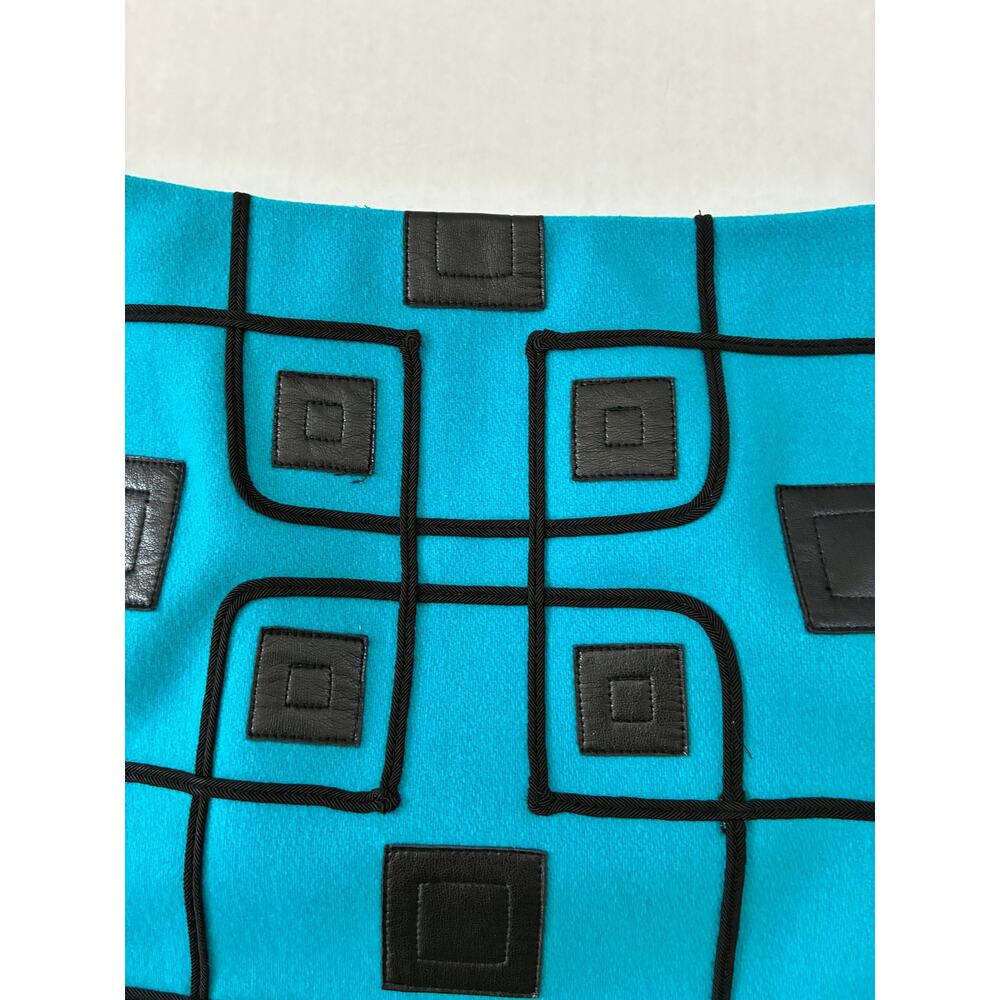 Carlisle Skirt Pencil Wool Blend Turquoise Black Geometric Raised Pattern Size 8 - Picture 3 of 7